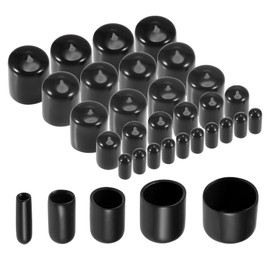sourcing map 50pcs Round Rubber End Caps 3mm 6mm 12mm 19mm 24mm Black Vinyl Cover Screw Thread Protectors Assortment Kit