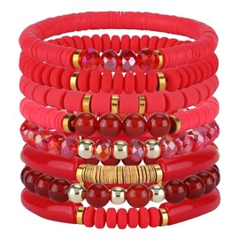 LEGENTLISUR 8 Pieces Heishi Bracelets Surfer Bracelets Boho Style Stackable Stretch Bracelets Layered Friendship Bracelets Summer Beach Jewelry Set