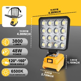 Cordless LED Work Light for 20V Battery，90W 5400ML LED Wide Beam Flood Light with USB and Type C Charging Port Light for Emergency,Workshop,Garage.(No Battery) (48 Kilowatt Hours)