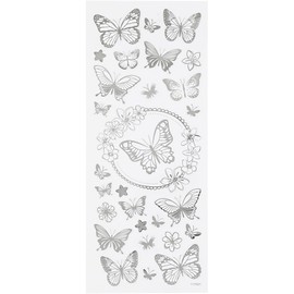 Stickers Butterflies, sheet 10x24 cm, approx. 28 pc, silver, butterflies, 1sheet