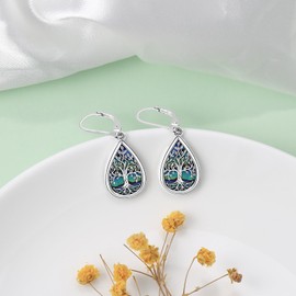 Tree of Life Earrings 925 Sterling Silver Abalone Shell Tree of Life Hanging Earrings Jewellery for Women Girls Birthday Mother's Day Jewellery Gifts, Sterling Silver, No Gemstone