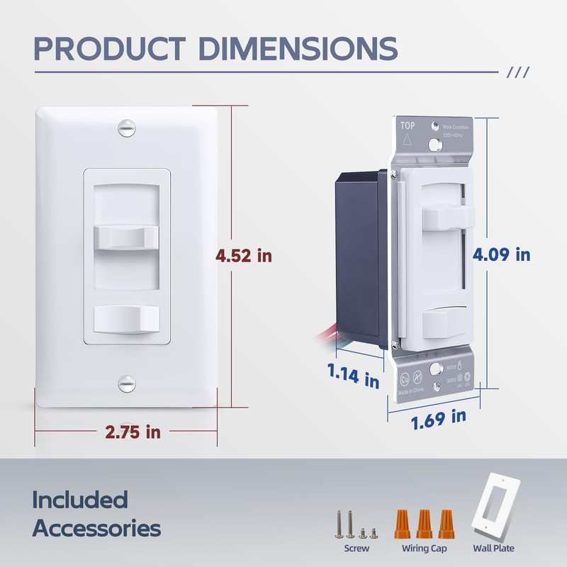 ECOELER Dimmer Switch, Single Pole/3-Way LED Rocker Dimmer Light Switch