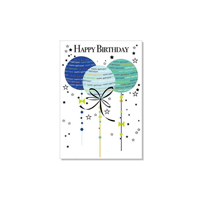Male Birthday Card - Script Balloons Blue Green - 7.5"