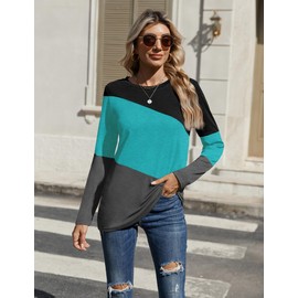 Zeagoo Womens Tunics To Wear With Leggings Long Sleeve Color Block Shirts Fall Layer Basic Top Crewneck Dressy Work Tops