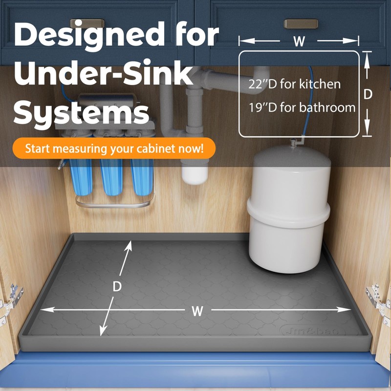 Jin&Bao Waterproof Under Sink Mat 34" x 22", Thick Silicone