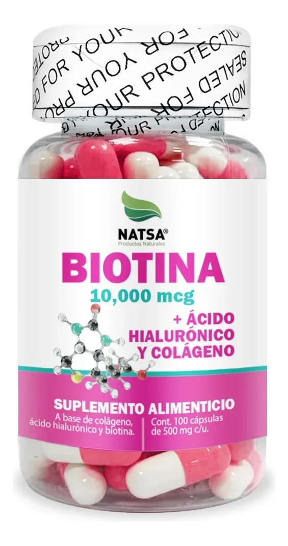 Biotina 10,000 Mcg Con Ácido Hialurónico Y Colágeno 100 Caps, Calidad Premium