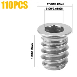 HO2NLE Pack of 110 Screw-In Sockets, M8 x 15 mm, Metal Screw-In Sleeve, Hexagon Socket, White Zinc Alloy for Wooden Furniture, Carpenter Decoration, DIY Project