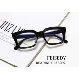 FEISEDY Retro Square Blue Light Blocking Reading Glasses Anti Glare Digital Eyestrain Reader B2479 Black 150