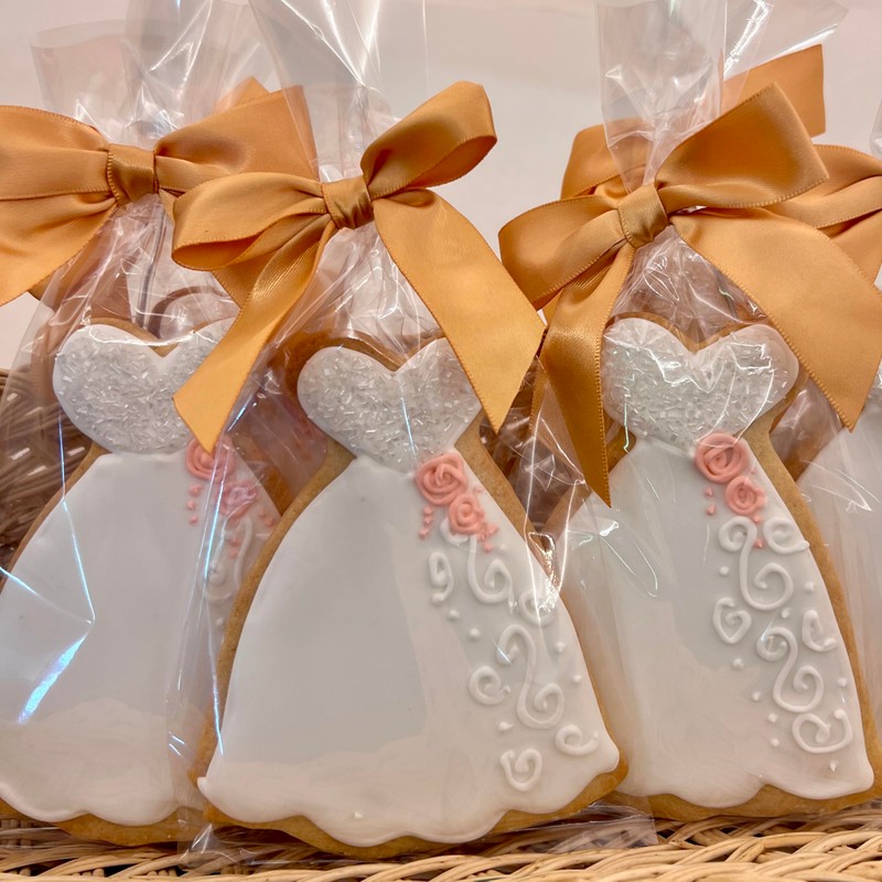 Wedding Dress Assortment Cookies- 6 Crunchy Decorated Shortbread Cookies Individually