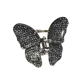 Vintage Crystal Metal Butterfly Hair Claw Clip Jaws Pins Rhinestone Butterfly Bangs Clip Bow Hair Gripper for Women (Gray)