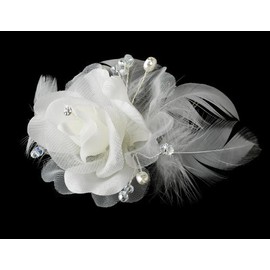 White Floral Feather Bridal Hair Accent