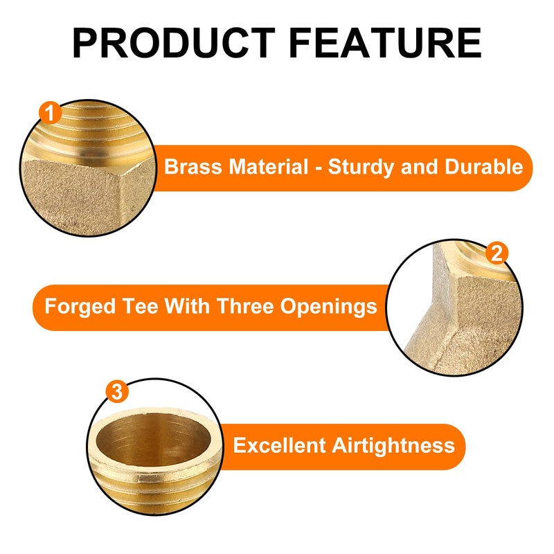 uxcell Brass Tee Pipe Fitting, 3/8" x 3/8" x 3/8"