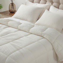 KASENTEX King Comforter Set - 3-Piece Farmhouse Bedding with Breathable Double Muslin Fabric, Ultra Soft and Fluffy Down Alternative,Lightweight Duvet Insert, Machine Washable, All-Season, White