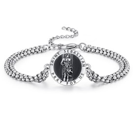 Saint Sebastian Bracelet for Men 925 Sterling Silver St Sebastian Medal Bracelet Protection Jewelry Religious Gifts