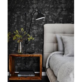Erfoni 394"x15.7" Black Floral Embossed Wallpaper for Bedroom Decorative DIY Peel and Stick Wallpaper Flower Textured Removable Contact Paper Vintage Pure Black Self Adhesive Wall Paper Vinyl Roll