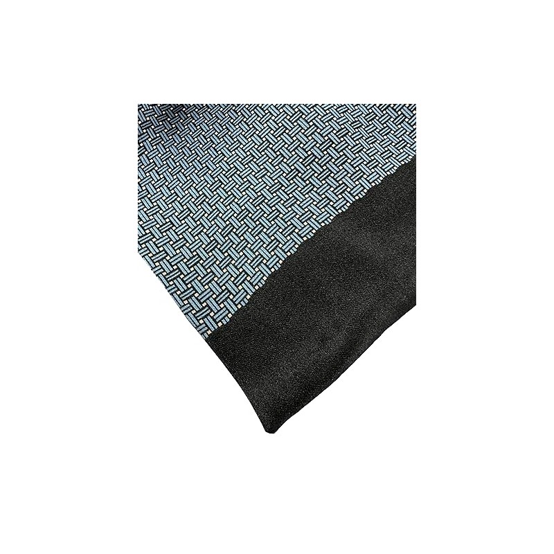 JWSilk Mens Charmeuse Long Silk Scarf, Black and Blue Plaid