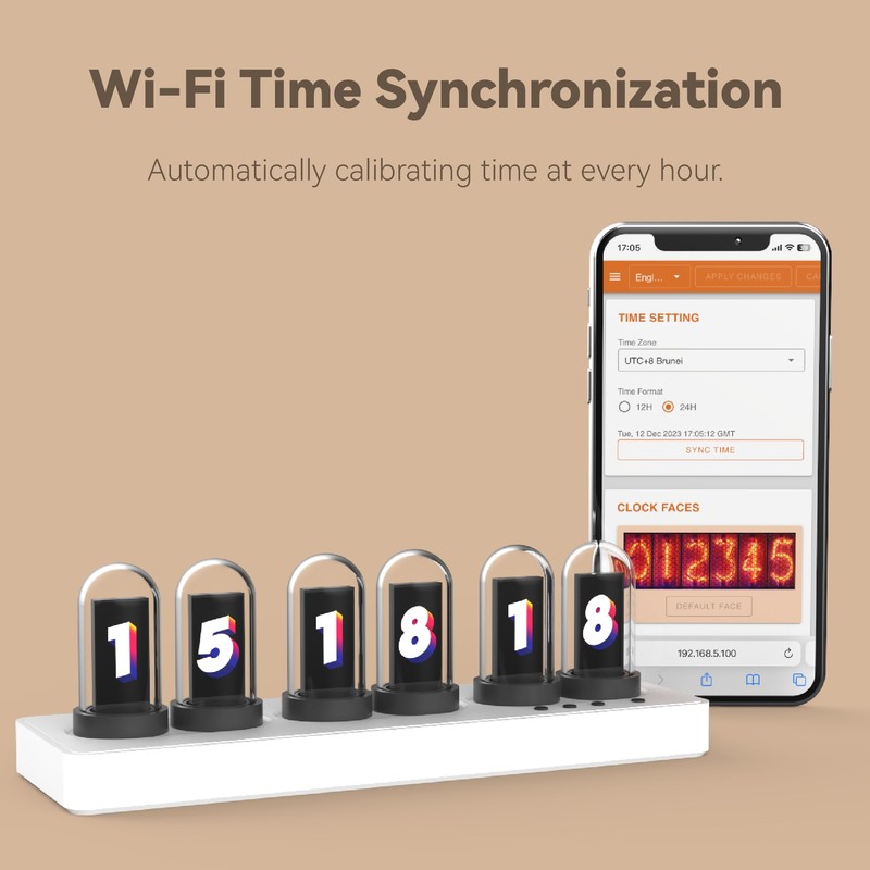Lonyiabbi Mini Nixie Tube Clock IPS Screen Muti-Function Smart Desktop