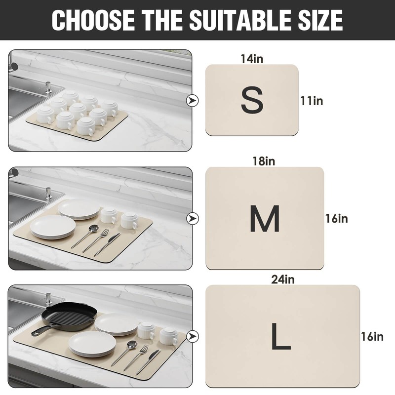 Dish Drying Mat (Beige, S-11"x14")