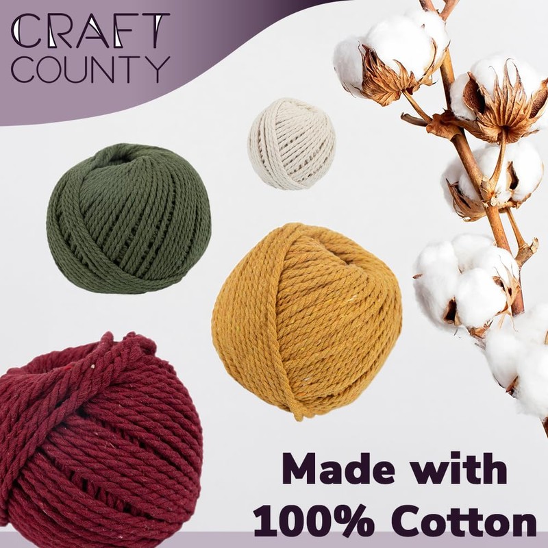 Craft County - Cuerda de algodón de macramé natural para