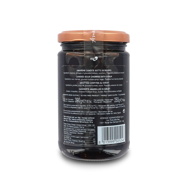 Agrimontana Artisanal Candied Fruit, Candied Amarena Cherries in Syrup, 390