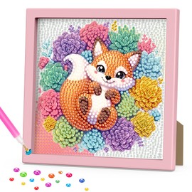DOMROM Diamond Painting Kit for Kids, Fox Diamond Art Kits with Frame DIY Easy Kids Animal Diamond Mosaic Gem Kit for Kids Ages 6-8-12, Succulent Art and Crafts for Girls Boys Adult Gift Home Decor