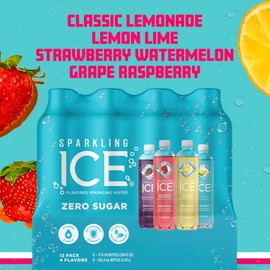 Sparkling Ice Blue Variety Pack, Zero Sugar Sparkling Water, with Vitamins and Antioxidants, 17 fl oz, 12 count (Classic Lemonade, Strawberry Watermelon, Grape Raspberry, Lemon Lime)