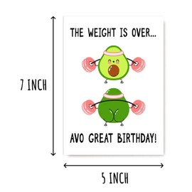 SMHGifts The Weight Is Over Avo Great Birthday Card - Cute Gym Card - Avocado Card - Gym Avocado Card - Lovely Card - Happy Birthday Card - Pun Card