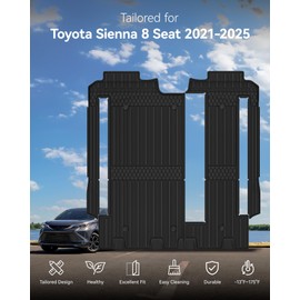 3W Floor Mat Fit Toyota Sienna 2021-2025 (Only for 8 Seat), TPE All Weather Custom Fit Floor Liner for Toyota Sienna LE/XLE, Full Cover Protection 2nd and 3rd Row Car Mats, Black