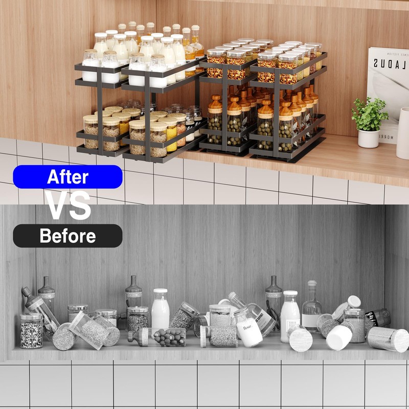 Mustorn Pull Out Spice Rack Organizer for Cabinet, 2 Tier