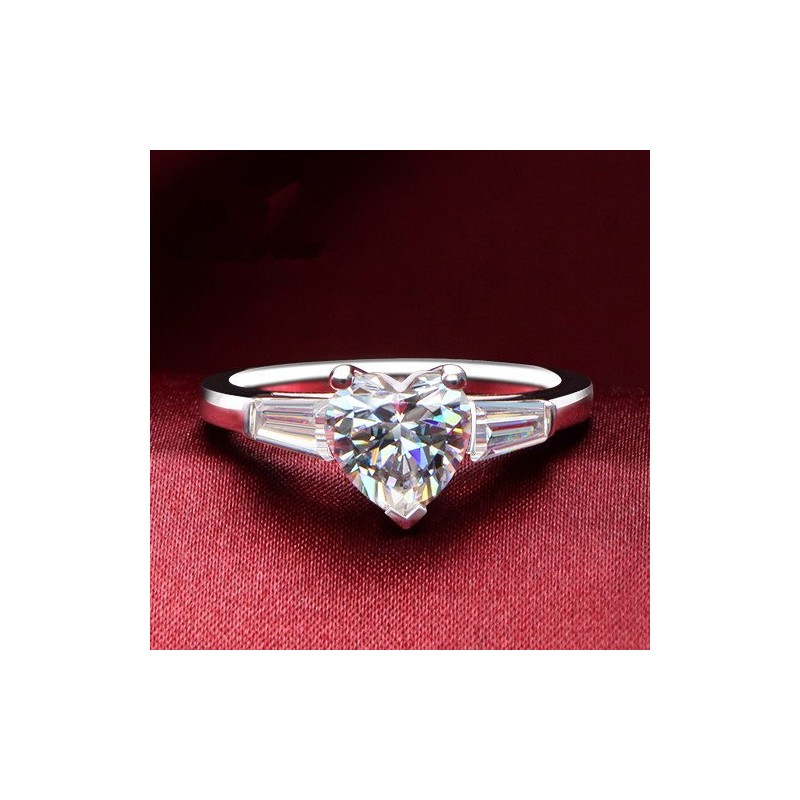 Solid Silver 2CT NSCD Simulate Heart Diamond Ring for Women
