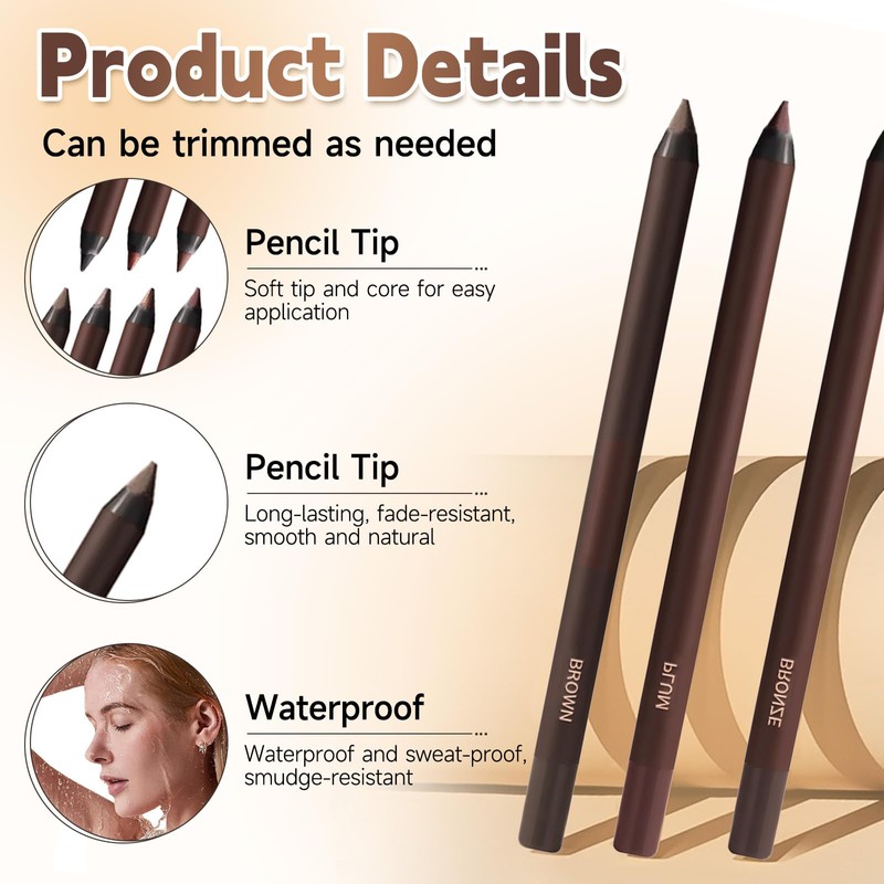 2PCS Waterproof Eyeliner Pencil, 2025 Waterproof Eyeliner Duo Sharpenable Eye