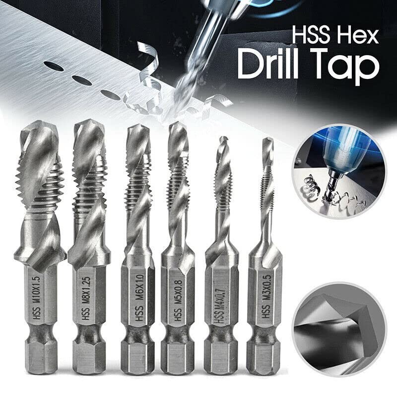 6X HSS Hex Shank Tap Drill Bits Metric Thread Screw