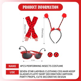 SJENG 4 Pieces Miraculous Ladybug Costume,headbandladybug Accessories Set Suitable for Party Birthday Party/Christmas Party