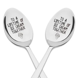 Couples Ice Cream Spoons Gifts for Wife Husband Anniversary Valentines Gifts for Girlfriend Boyfriend Christmas Birthday Gifts for Him and Her To a Lifetime of Ice Cream Together Spoon for Ice cream
