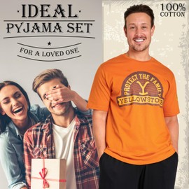 Yellowstone Mens Pyjamas Set, Comfortable Cotton Loungewear - Gifts for Him (Orange/Black, 2XL)