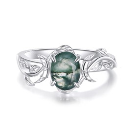 LWQQWL Triple Moon Ring for Women Sterling Silver Moss Agate Triple Moon Ring Jewelry Gifts Size 7