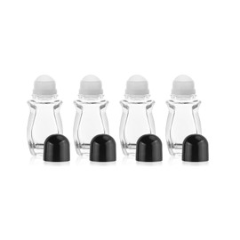 Glass Empty Roller Bottles with Plastic Roller Ball, Deodorant Roll On Bottles Containers Leak Proof Massage Roller Ball Bottles with Cap For Essential Oils Perfume Cosmetics (4Pack 30ML Clear)