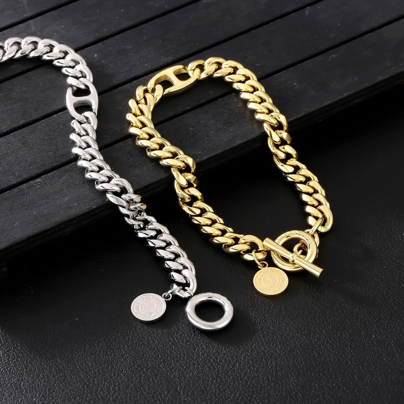 KRKC & CO Men's Bracelet, Curb Chain, Mantel Bracelet, Width