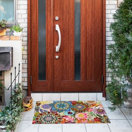 Jvpke Boho Floral Mandala Flower Door Mat Outside Entrance Outdoor Indoor Entrance, Boho Floral Welcome Bath Mat, Boho Door Mat, 17x30 in