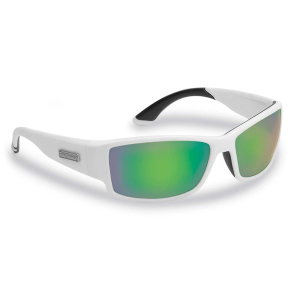 Flying Fisherman Razor Polarized Sunglasses with AcuTint UV Blocker for Fishing and Outdoor Sports, Matte White Frames/Amber-Green Mirror Lenses