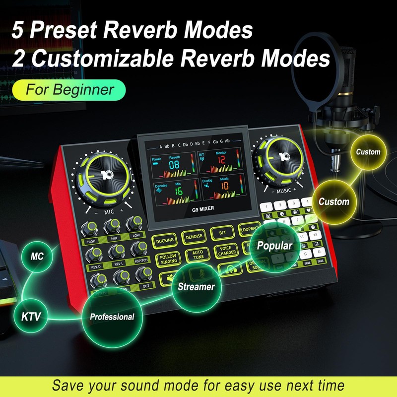 Audio Mixer, Sound Board for Pc/Phone Live Streaming Singing Gaming,