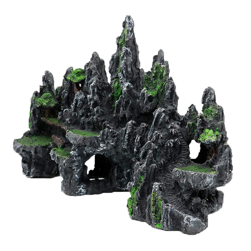 PakyKai Large Fish Tank Decorations, Mountain View Aquarium Ornament with