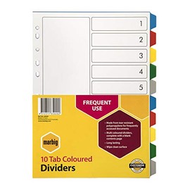 Marbig 35020 Dividers PP A4 Coloured 10 Tab White