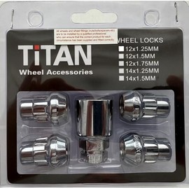 TITAN Alloy Wheel Locking Nuts - Fits Ford | Honda | Mazda | Mitsubishi | Toyota - M12x1.5 - Tapered - Silver/Chrome