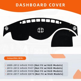 KEYOOG Dashboard Cover Dash Mat Fit for in-finiti 12-09 FX35,2013 FX37,13-09 FX50,17-14 QX70 (Without HUD Models),Car Dash Board Mat Anti-Glare Carpet,Non-Slip Pad (Black)