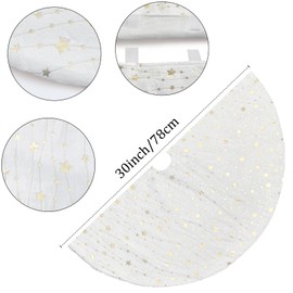 DegGod Plush Christmas Tree Skirts, 30 inches Luxury White Faux Fur Xmas Tree Base Cover Mat with Gold Stars for New Year Home Party Decorations (White Star, 30 inches)