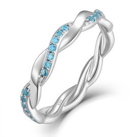 YL Stackable Ring Sterling Silver Twisted Rings Created Aquamarine Eternity Bands for Women-size9