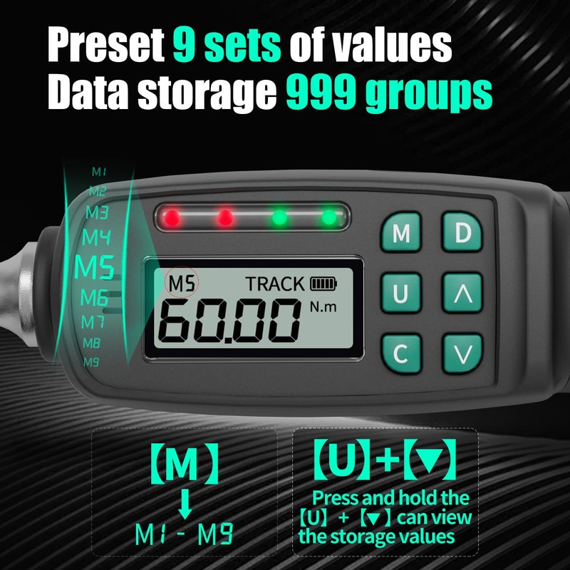 XLIT 3/8” Digital Torque Wrench, ±2% Accuracy (2.2-44 ft-lb), Real-Time