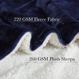 RYB HOME Sherpa Fleece Throw Blankets, Twin Size Super Soft Fluffy Reversible Blue Blanket Throw for Traveling Camping Napping, W 60" x L80, Navy Blue