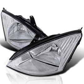 Spec-D Tuning Chrome Clear Headlights Compatible with 2000-2004 Ford Focus L+R Pair Head Light Lamp Assembly